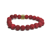Lava dark red with royal mantra Om, bracelet elastic natural stone, ball 8 mm / 16-17 cm, born of the four elements