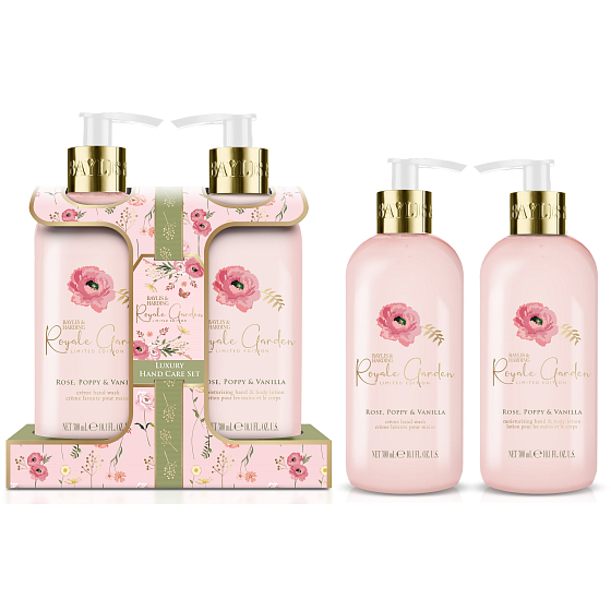 Baylis & Harding Rose, Poppy and Vanilla liquid soap 300 ml + hand and body lotion 300 ml, cosmetic set for women