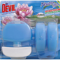 Dr. Devil 3in1 Lotus Lagoon liquid toilet block, basket + refill 3× 55 ml