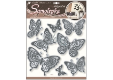 Room Decor Wall Stickers butterflies with mirror effect and black glitter contour 40 x 31 cm 1 sheet