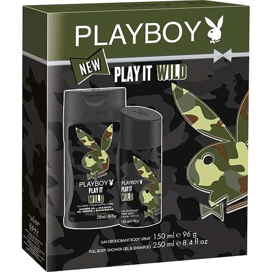Playboy Play It Wild for Him deodorant spray for men 150 ml + shower gel 250 ml, cosmetic set