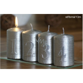 Lima Advent set with numbers candle silver cylinder 60 x 90 mm 4 pieces