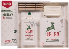 Jelen výběrové jádrové mýdlo 200 g + tekuté mýdlo na ruční praní 0,5 l + mýdlový prací prášek 350 g + kolíčky 6 kusů, dárková sada