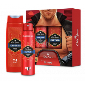 Old Spice Captain deodorant spray 150 ml + 2in1 shower gel for body and hair 250 ml, cosmetic set for men