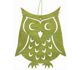 Wooden owl hanging green 10 x 12 cm