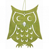 Wooden owl hanging green 10 x 12 cm