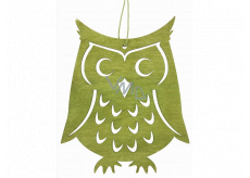 Wooden owl hanging green 10 x 12 cm