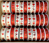 Ditipo Satin Ribbon Villach Cream with Red Hearts and Stars 3 m x 15 mm