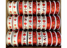 Ditipo Ribbon satin Villach Cream with red hearts and stars 3 mx 15 mm