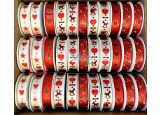 Ditipo Satin Ribbon Villach Cream with Red Hearts and Stars 3 m x 15 mm