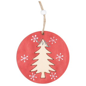 Wooden tree ornament for hanging Red 9 cm