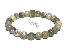 Celestine, chrysanthemum with royal mantra Ohm bracelet elastic natural stone, ball 8 mm / 16 - 17 cm