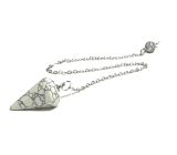 Magnesite / Howlite white pendulum natural stone 2,5 cm + 18 cm chain with bead, cleansing stone