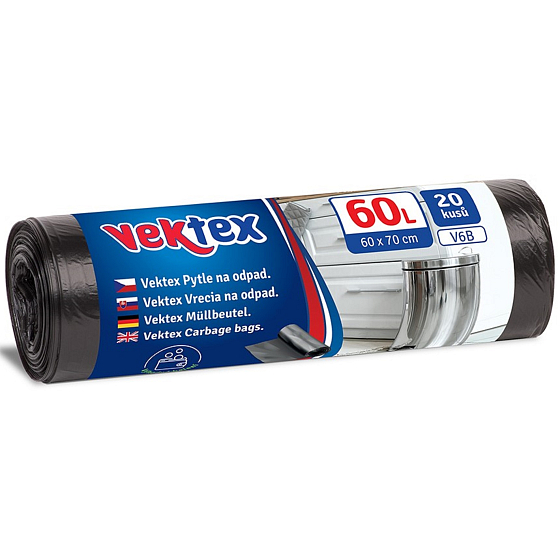 Vektex Waste bags black 9 µ, 60 litres 60 x 70 cm 20 pieces