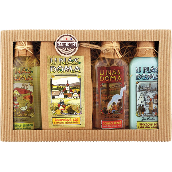 Bohemia Gifts Josef Lada Nettle hair shampoo 100 ml + with meadow herbal extracts bath salt 150 g + rose hips and roses oil bath 100 ml + apple and cinnamon shower gel 100 ml, cosmetic set