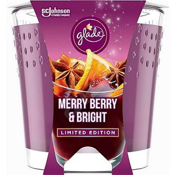 Glade Merry Berry & Bright with the scent of merlot, wild berries and spices scented candle in a glass, burning time up to 32 hours 129 g