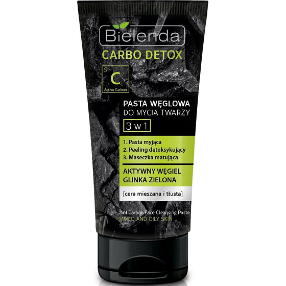 Bielenda Carbo Detox 3-in-1 Facial Cleansing Paste for Combination to Oily Skin 150 g