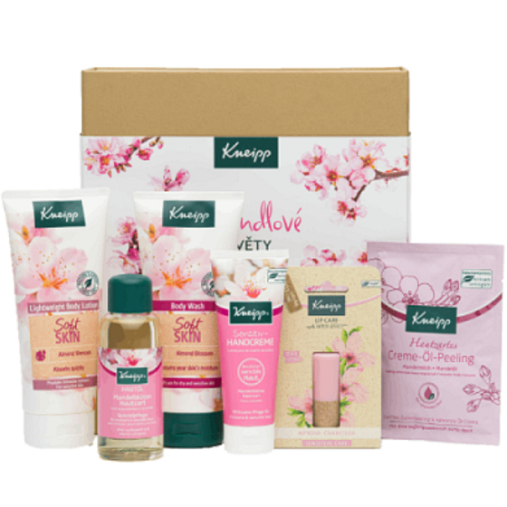 Kneipp Almond blossoms shower gel 200 ml + body lotion 200 ml + body peeling 40 ml + body oil 100 ml + hand cream 75 ml + lip balm 4.7 g, cosmetic set