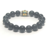 Obsidian + Blue Eye Bracelet elastic natural stone, ball 10 mm / 16-17 cm, rescue stone