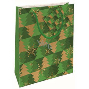 Nekupto Gift paper bag 14 x 11 x 6,5 cm Christmas trees green