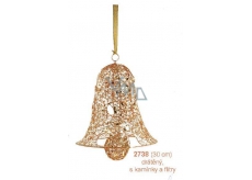 Wire bell, gold with stones and sequins hanging 30 cm