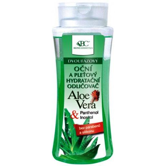 Bione Cosmetics Aloe Vera Two-Phase Soothing Eye and Face Makeup Remover for All Skin Types 255 ml