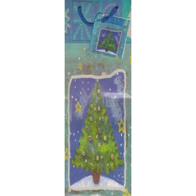 Alvarak Gift paper bag for bottle 33 x 10.5 x 9 cm blue with tree 1 piece