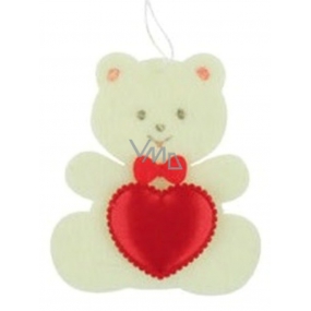 Felt teddy bear with beige heart for hanging 6.5 cm