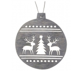 Wooden gray bauble for hanging 10 cm