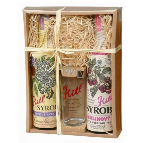 Kitl Syrob Bio Elderflower syrup 500 ml + Raspberry with pulp syrup for homemade lemonade 500 ml + glass 200 ml, gift box