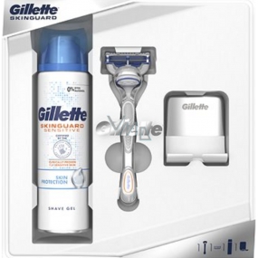 Gillette SkinGuard Sensitive razor + 1 head spare + Skinguard Sensitive shaving gel 200 ml + stand, cosmetic set for men