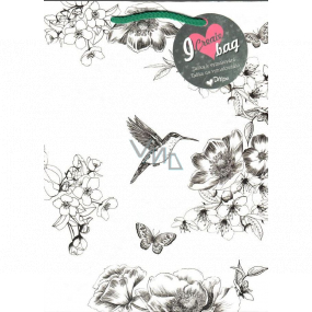 Ditipo Gift paper bag 21.8 x 29 x 10 cm Creative white hummingbird flowers-green ear