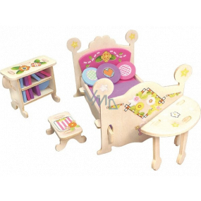 Puzzle wooden furniture for dolls Bed with bookcase 20 x 15 cm