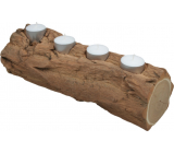 Wooden candle holder for four tea lights approx. 30 x 10 cm with bark