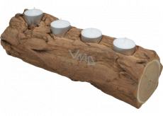 Wooden candle holder for four tea lights approx. 30 x 10 cm with bark