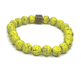 Lava yellow-green with royal mantra Om, bracelet elastic natural stone, ball 8 mm / 16-17 cm, born of the four elements