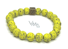Lava yellow-green with royal mantra Om, bracelet elastic natural stone, ball 8 mm / 16-17 cm, born of the four elements
