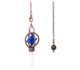 Lapis Lazuli Merkaba pendulum + clear quartz + bronze, natural stone pendant 7,7 cm, chain approx. 26,5 cm