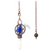 Lapis Lazuli Merkaba pendulum + clear quartz + bronze, natural stone pendant 7,7 cm, chain approx. 26,5 cm