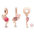 Sterling silver 925 Pink flamingo with Murano glass, animal bracelet pendant