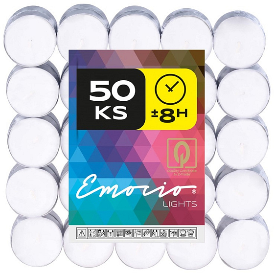 Emocio Tea lights white, burning time 8 hours 50 pieces