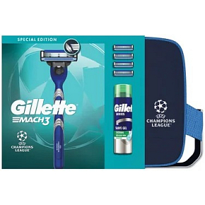 Gillette razor set + 4 cartridges, bag and shaving gel 200 ml