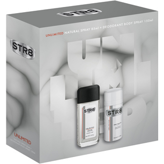 Str8 Unlimited perfumed deodorant glass for men 85 ml + deodorant spray 150 ml, cosmetic set