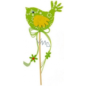 Felt bird green-white decor recess 7cm + skewers