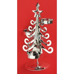 Metal tree candle holder for 3 tea lights silver, 20 cm