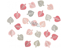 Wooden gray and pink leaves 2 cm 24 pieces