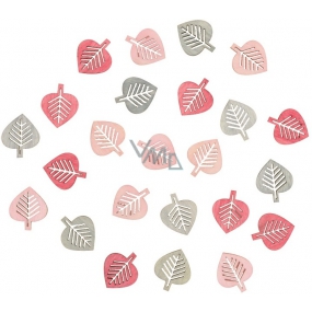 Leaves wooden gray and pink 2 cm 24 pieces