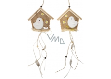 Jute house with white chicken 14 cm for hanging 1 piece
