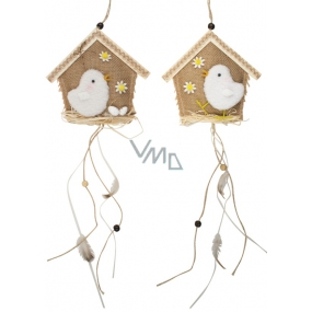 Jute house with white chicken 14 cm for hanging 1 piece
