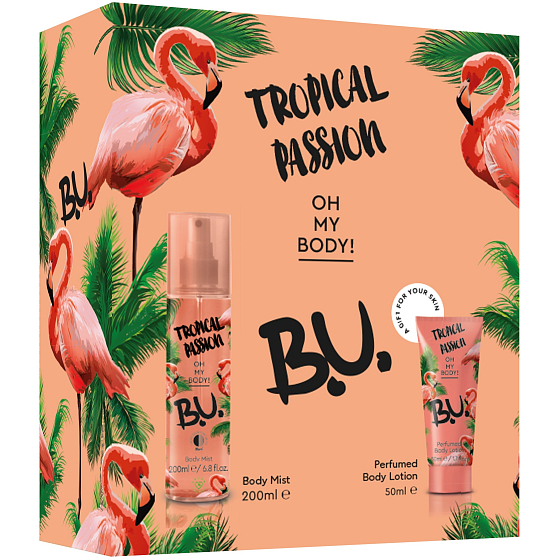 B.U. Tropical Passion body spray for women 200 ml + body lotion 50 ml, cosmetic set
